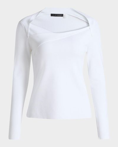 Elie Tahari The Sunny Asymmetric Rib Knit Pullover