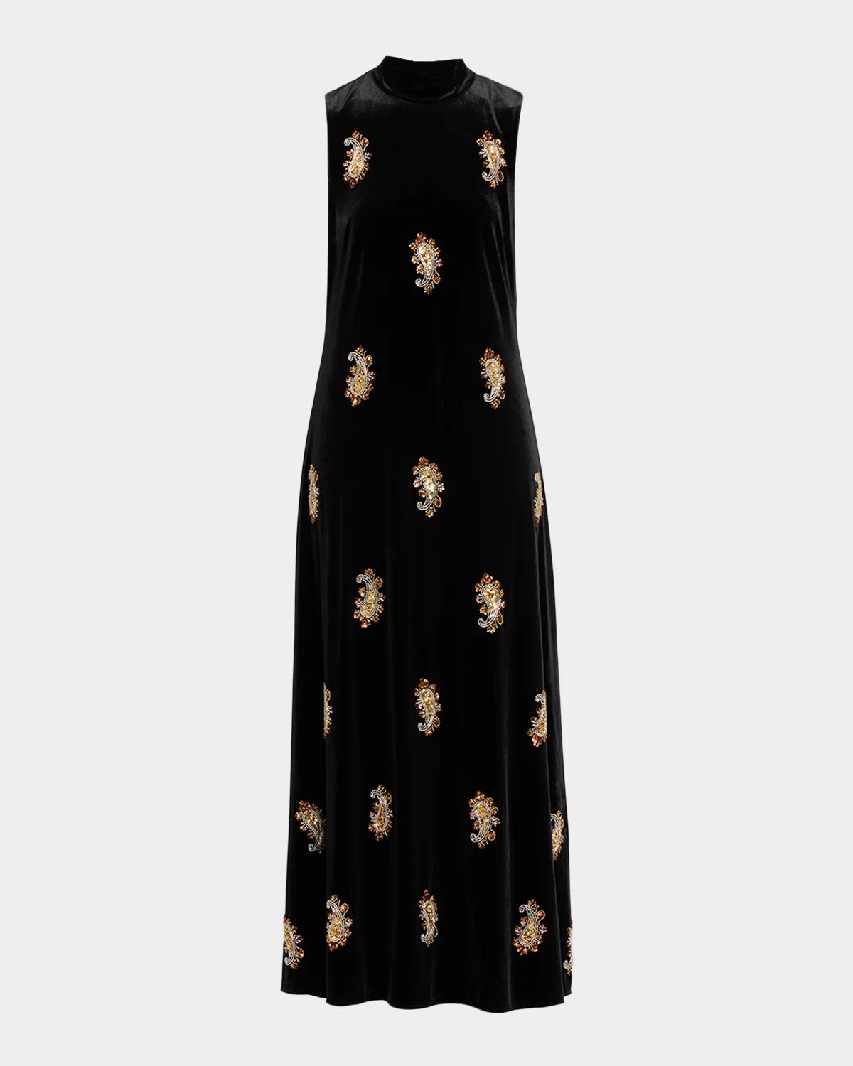 Elie Tahari The Vani Beaded Paisley Velvet Maxi Dress