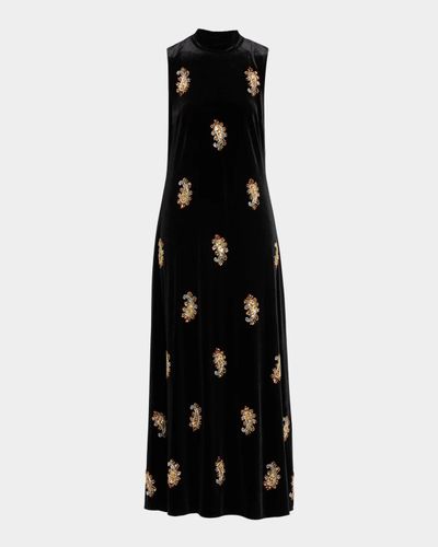 Elie Tahari The Vani Beaded Paisley Velvet Maxi Dress