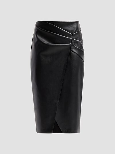 Elie Tahari Women's Amelia Faux-Leather Pleated Midi Skirt