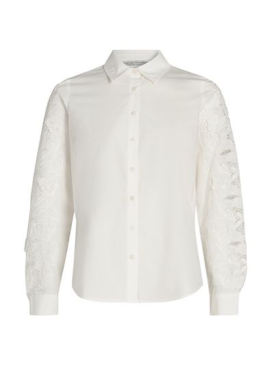 Elie Tahari Women's Dani Lace Sleeve Silk Shirt