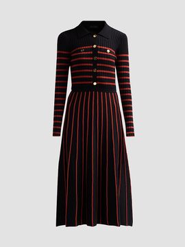 Elie Tahari Women's Elodie Striped Rib-Knit Midi Shirtdress