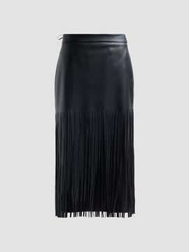 Elie Tahari Women's Kaia Faux-Leather Fringed Midi-Skirt