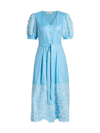 Elie Tahari Women's The Jade Linen Embroidered Midi-Dress