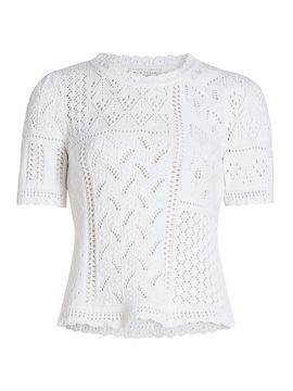 Elie Tahari Women's The Lily Pointelle Cotton Knit Short-Sleeve Sweater