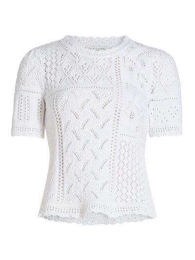 Elie Tahari Women's The Lily Pointelle Cotton Knit Short-Sleeve Sweater