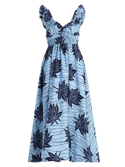 Elisamama Women's Ibukun Botanical-Print Cotton A-Line Midi-Dress