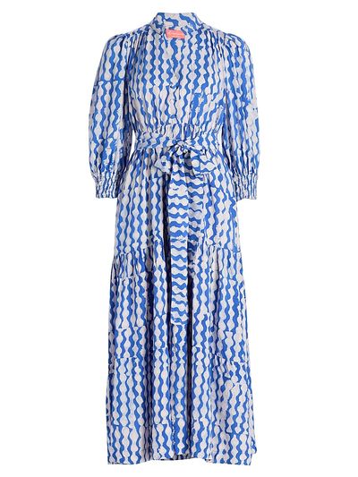 Elisamama Women's Yosola Tie-Waist Geometric Print A-Line Midi-Dress