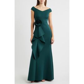 Eliza J Eliza J 3D Rosette Detail Scuba Crepe Trumpet Gown