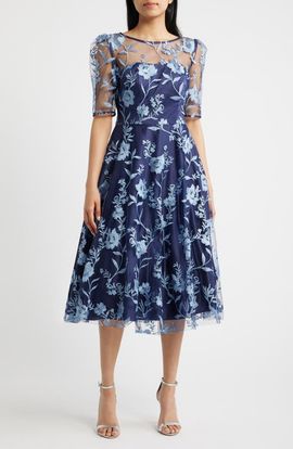 Eliza J Eliza J Embroidered Floral Cocktail Midi Dress