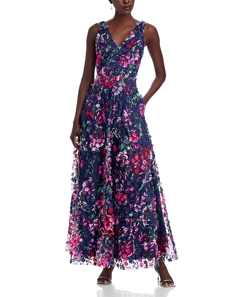 slim fit dress slacks Dress The Population Elisa Embroidered Midi Dress main image 1
