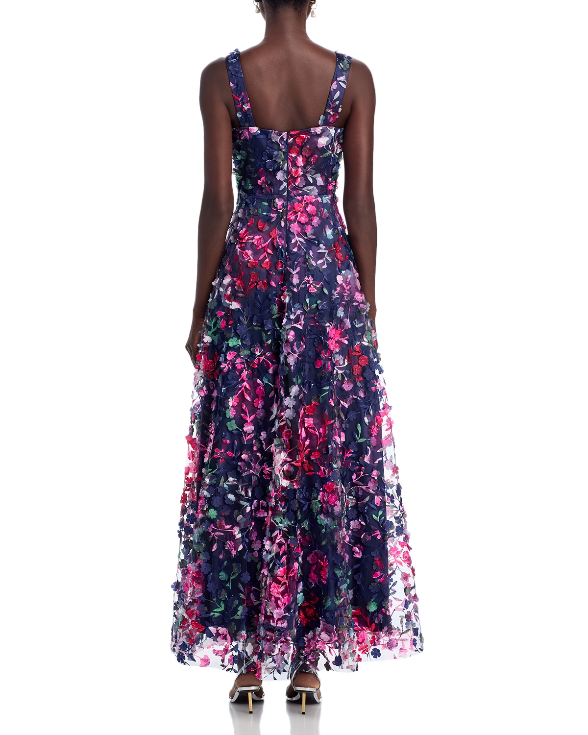 eliza j floral appliqu mesh midi dress Eliza J 3D Floating Flowers Mesh Midi Dress, 8 / Gold