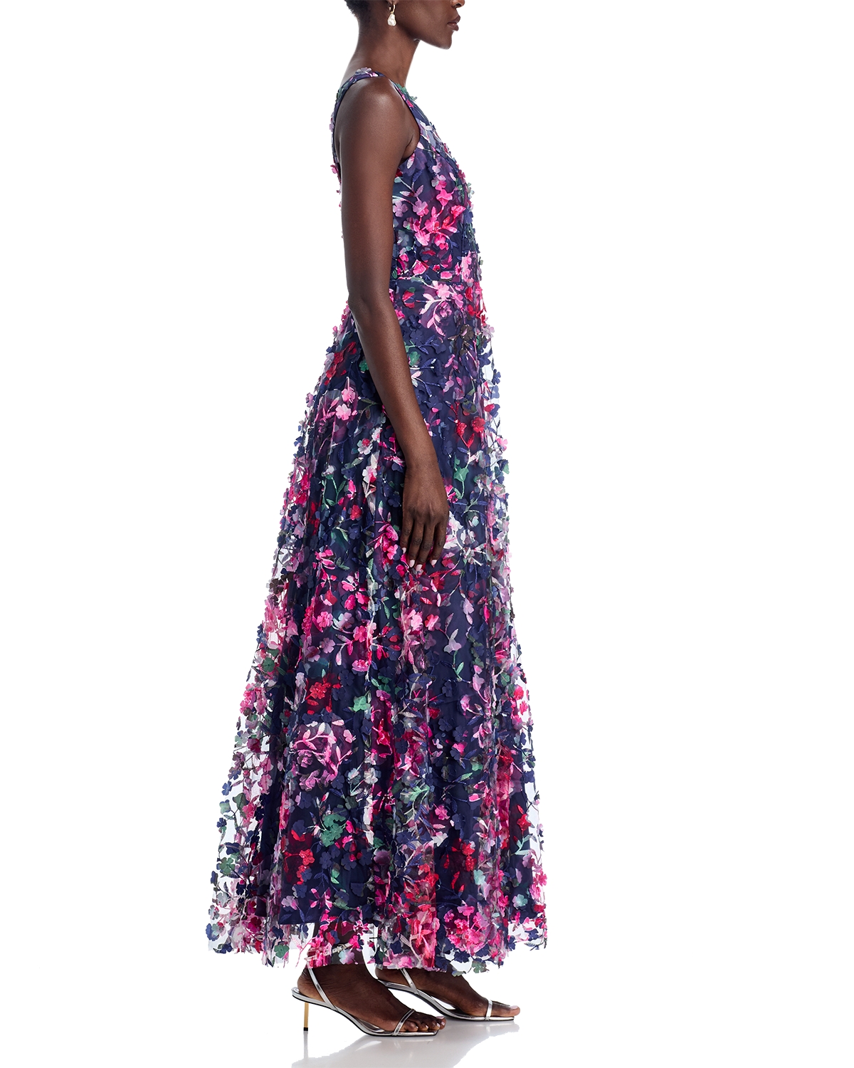 eliza j floral appliqu mesh midi dress Eliza J 3D Floating Flowers Mesh Midi Dress, 8 / Gold
