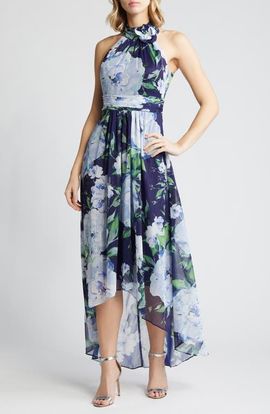 Eliza J Eliza J Floral Chiffon High-Low Midi Dress