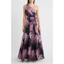 Eliza J Eliza J Floral Print One-Shoulder Ballgown