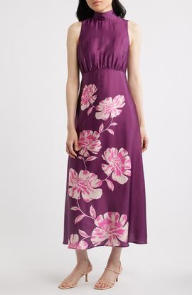 Eliza J Eliza J Floral Print Sleeveless Satin Maxi Dress