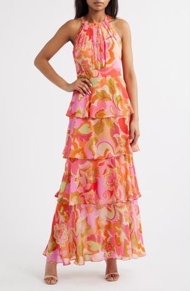 Eliza J Eliza J Floral Print Tiered Ruffle Sleeveless Maxi Dress
