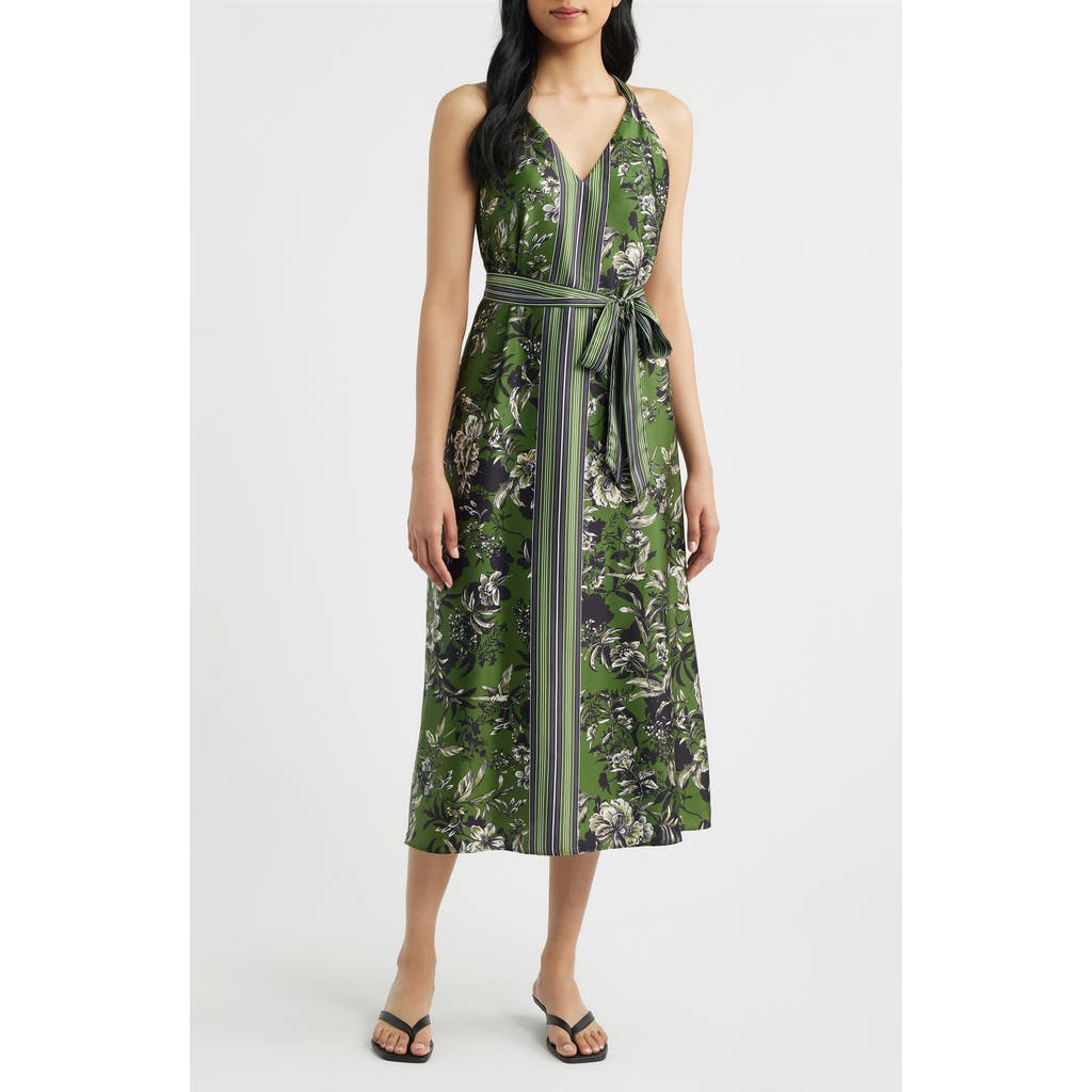 Eliza J Eliza J Floral Satin Halter Neck Midi Dress