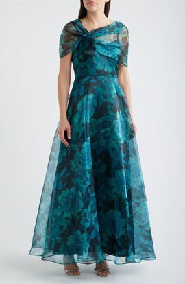Eliza J Eliza J Floral Shoulder Overlay Ballgown