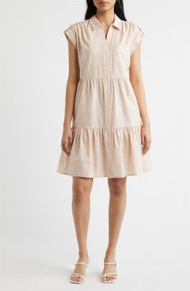 Eliza J Eliza J Folded Cap Sleeve Tiered Shirtdress