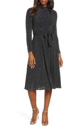 Eliza J Eliza J Glitter Long Sleeve Mock Neck Dress