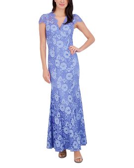 Eliza J Eliza J Illusion Neck Cap Sleeve Gown