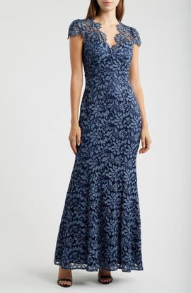 Eliza J Eliza J Illusion Yoke Lace Trumpet Gown