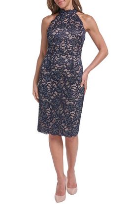 Eliza J Eliza J Lace Mock Neck Sleeveless Sheath Dress