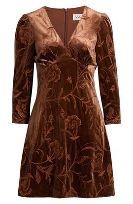 Eliza J Eliza J Long Sleeve Embroidered Velvet Dress
