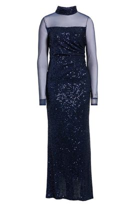 Eliza J Eliza J Long Sleeve Mock Neck Sequin Gown