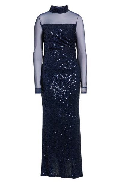 Eliza J Eliza J Long Sleeve Mock Neck Sequin Gown