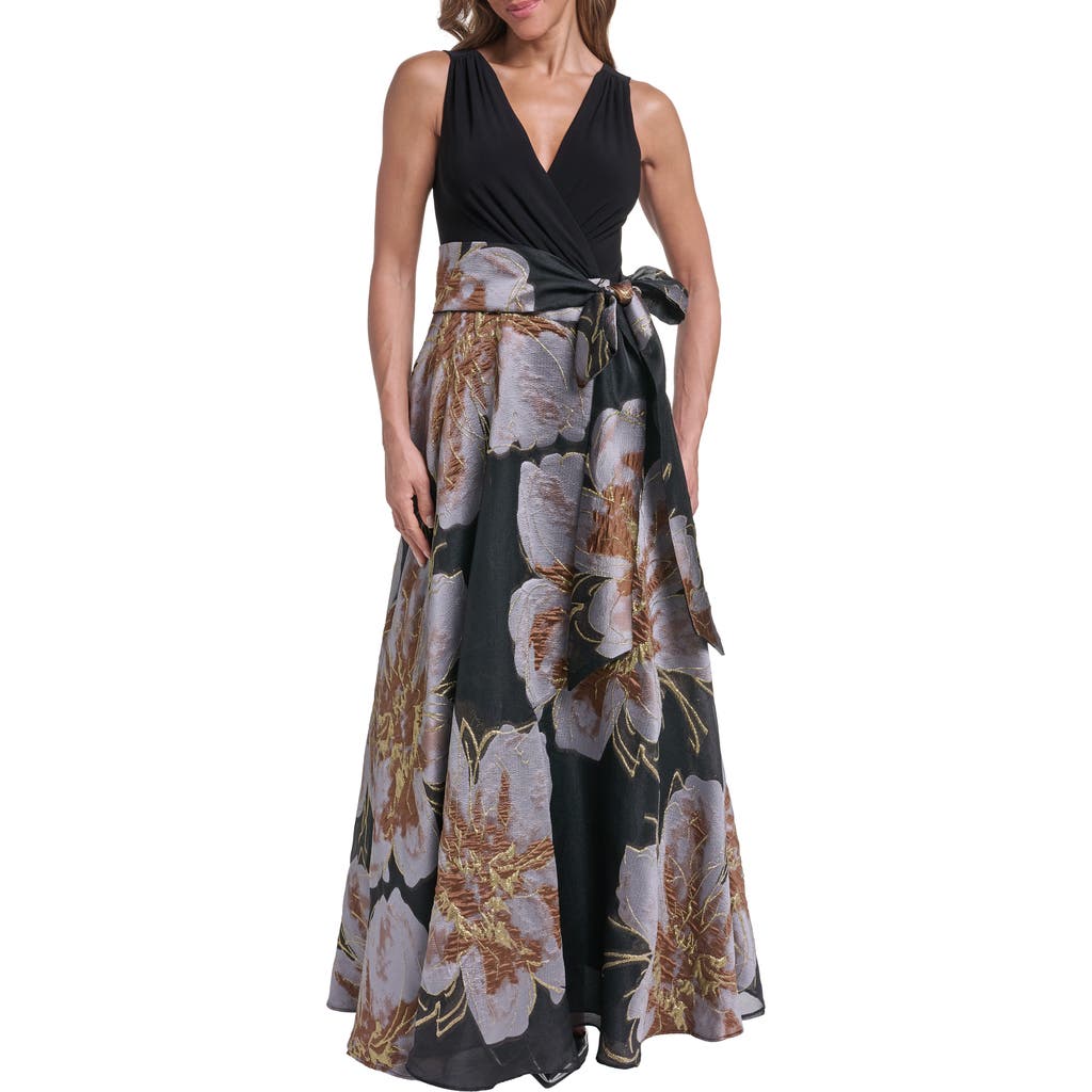 Eliza J Eliza J Metallic Floral Jacquard Mixed Media Ball Gown