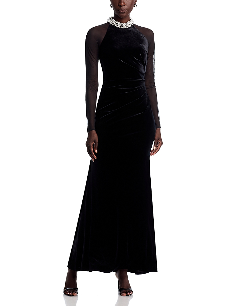 Eliza J - Necklace Collar Illusion Sleeve Velvet Gown Eliza J - Necklace Collar Illusion Sleeve Velvet Gown