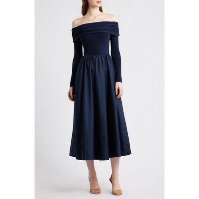 Eliza J Eliza J Off the Shoulder Long Sleeve Mixed Media Dress
