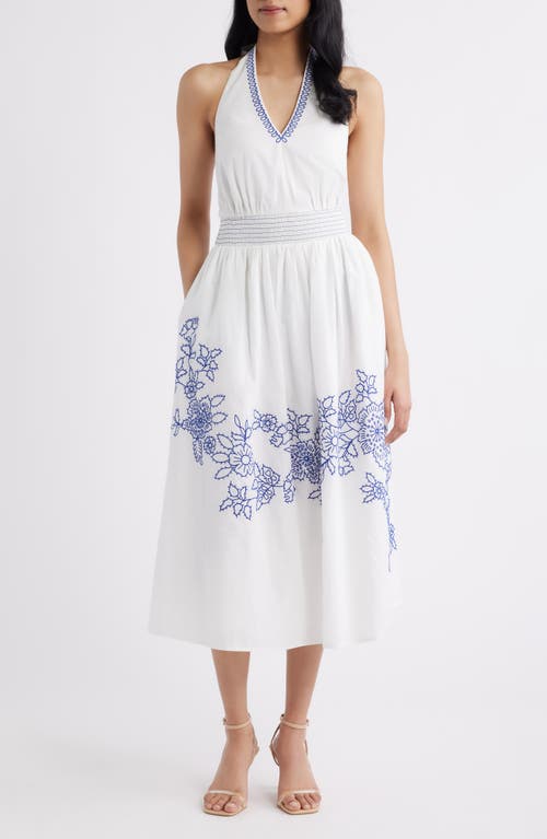 Eliza J Eliza J Placed Embroidery Halter Neck Cotton Midi Dress