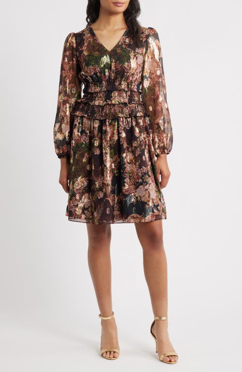 Eliza J Eliza J Print Smocked Waist Long Sleeve Dress