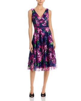 embroidered satin slip dress Eliza J Blue/Nude Crochet Lace Overlay Dress- Size 14 – The Saved Collection main image 0
