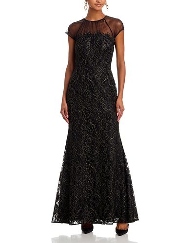Eliza J Eliza J Raglan Cap Sleeve Shirred Illusion Neck Mermaid Gown