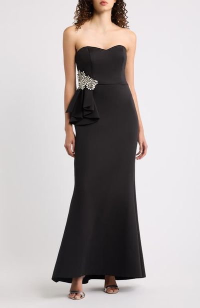 Eliza J Eliza J Rhinestone Ruffle Detail Sweetheart Strapless Gown