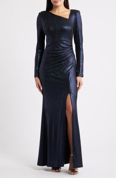 Eliza J Eliza J Ruched Asymmetric Neck Long Sleeve Maxi Dress