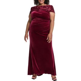 Eliza J Eliza J Ruched Off the Shoulder Velvet Gown