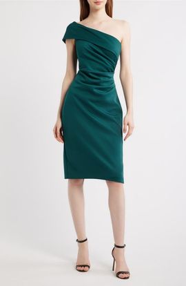 Eliza J Eliza J Ruched One-Shoulder Satin Cocktail Dress