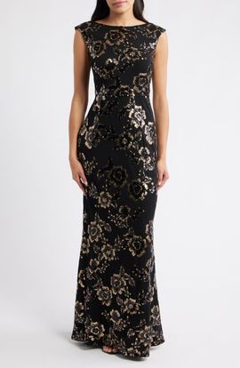 Eliza J Eliza J Sequin Cap Sleeve Mermaid Gown