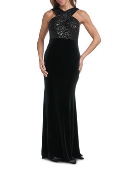Eliza J Eliza J Sequin Embellished Velvet Mermaid Gown