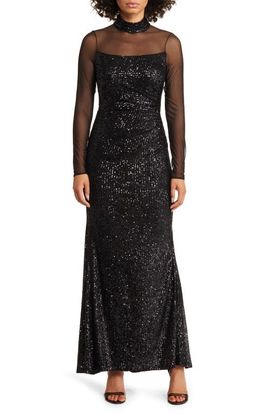 Eliza J Eliza J Sequin Mesh Lace Long Sleeve Gown