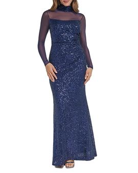 Eliza J Eliza J Sequin Mock Neck Illusion Gown