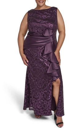 Eliza J - Floral Wrap Bodice Asymmetrical Ruffle Maxi Dress