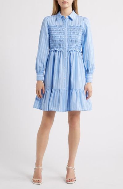 Eliza J Eliza J Smock Bodice Long Sleeve Shirtdress