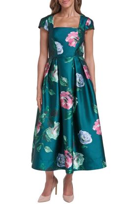 Eliza J Eliza J Square Neck Satin Midi Dress