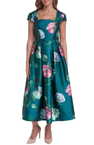Eliza J Eliza J Square Neck Satin Midi Dress